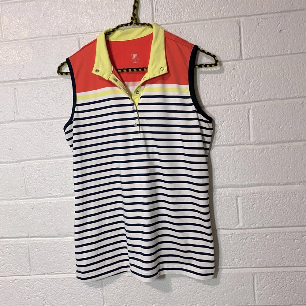 TAIL High End Golf Clothing Women's Striped Snap Up Collared Top Small Colorful